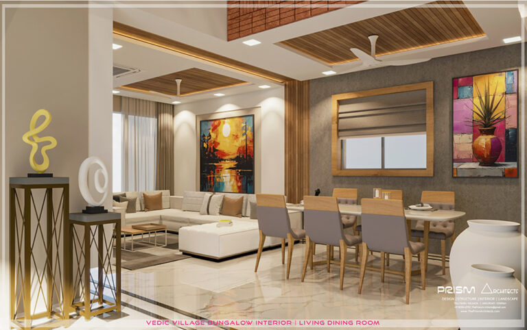 Contemporary Living Dining Interior Design in Kolkata by Prism Architects