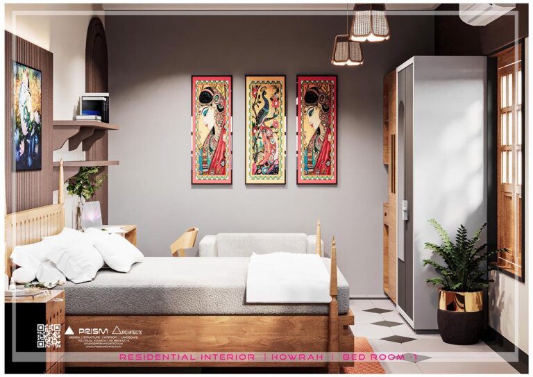 Modern residential interior design in Howrah by Prism Architects with traditional design elements.