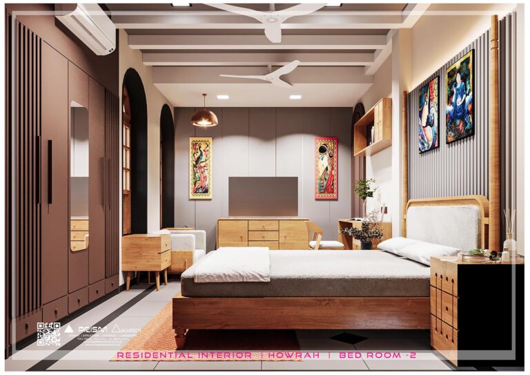 Modern residential interior design in Kolkata by Prism Architects with traditional elements.