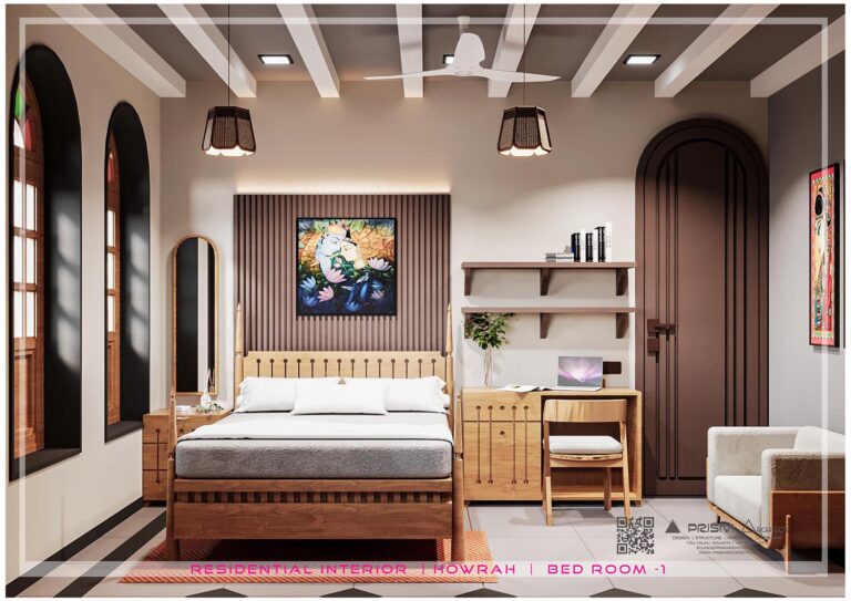 Modern residential interior design in Kolkata by Prism Architects with traditional design elements.