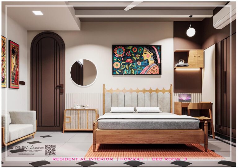 Modern Bungalow interior design in Kolkata by Prism Architects with traditional elements.