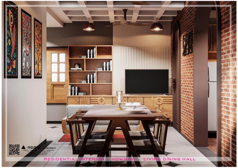 Modern Dining Space interior design in Kolkata by Prism Architects blending contemporary style with traditional elements.