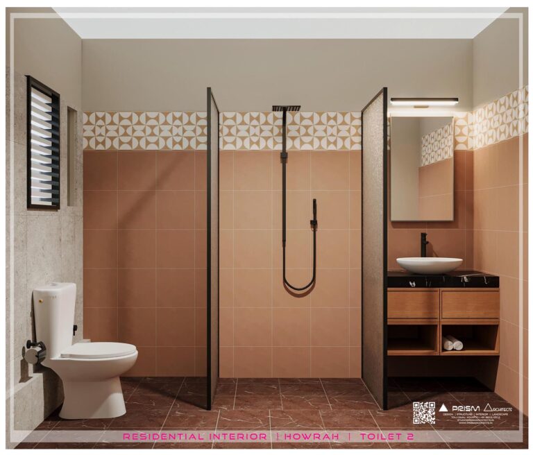 Modern Toilet design in Kolkata by Prism Architects with traditional design elements.