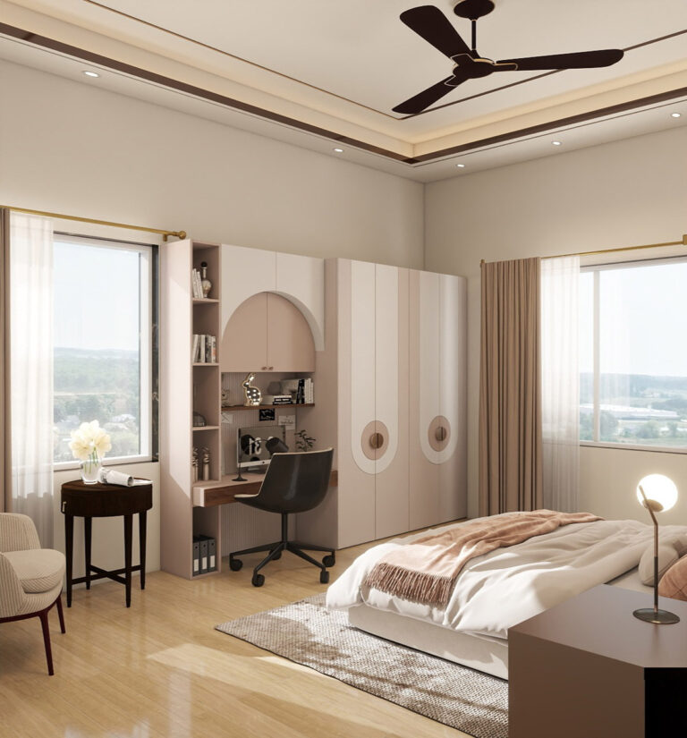 Modern residential interior design in Kolkata by Prism Architects blending contemporary style with traditional elements.