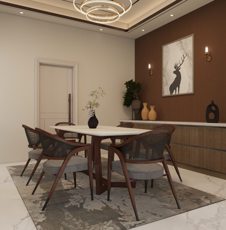 Modern residential interior design in Kolkata by Prism Architects blending contemporary style with traditional elements.