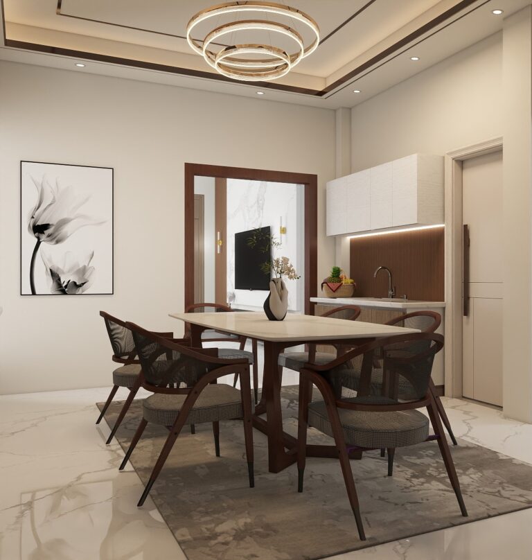 Modern residential interior design in Kolkata by Prism Architects blending contemporary style with traditional elements.