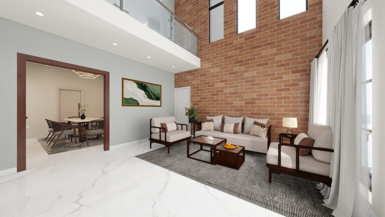 Modern residential interior design in Kolkata by Prism Architects blending contemporary style with traditional elements.