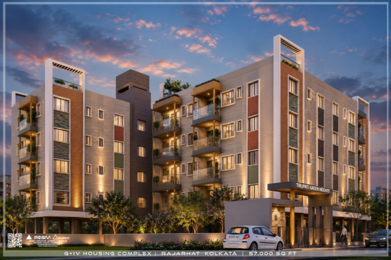 Modern group housing development with multiple residential blocks