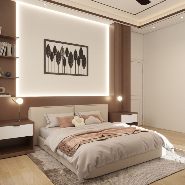 Modern residential interior design in Kolkata by Prism Architects blending contemporary style with traditional elements.